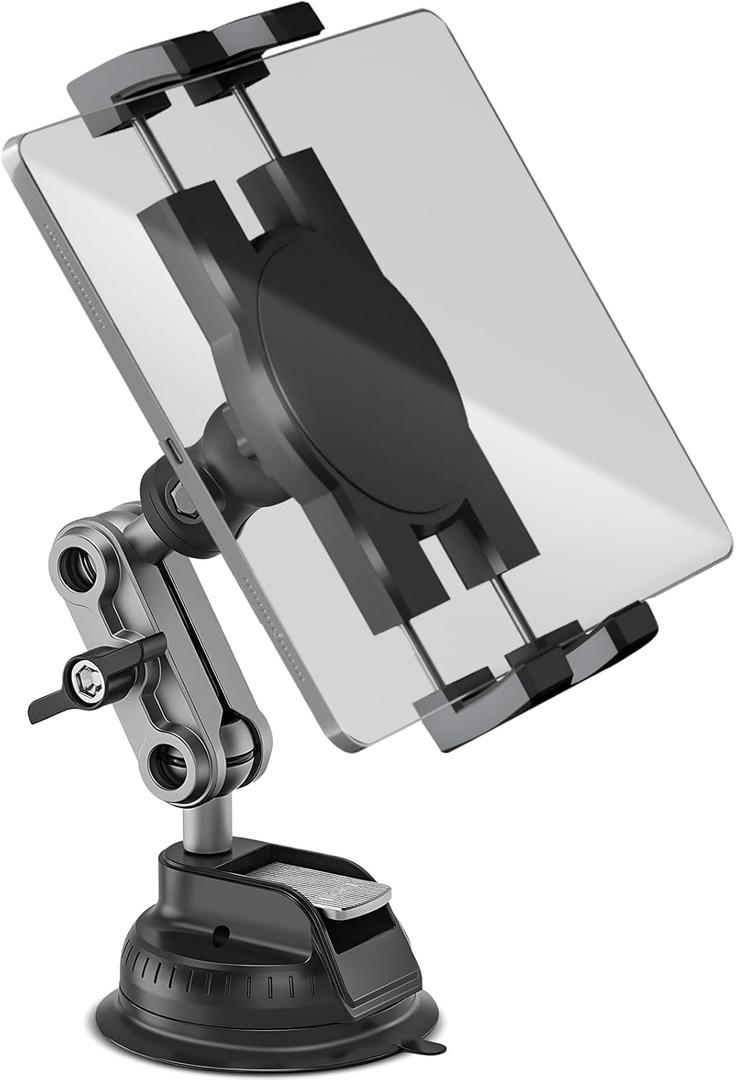 Aluminum Heavy Duty Dashboard & Windshield Tablet Holder Car Mount, 3602-Stage Stand Metal Bracket Suction Cup for 4.7-12.9" iPad Pro/Air/Mini/Samsung Galaxy Tab, for Car Truck Wall Desk Kitchen