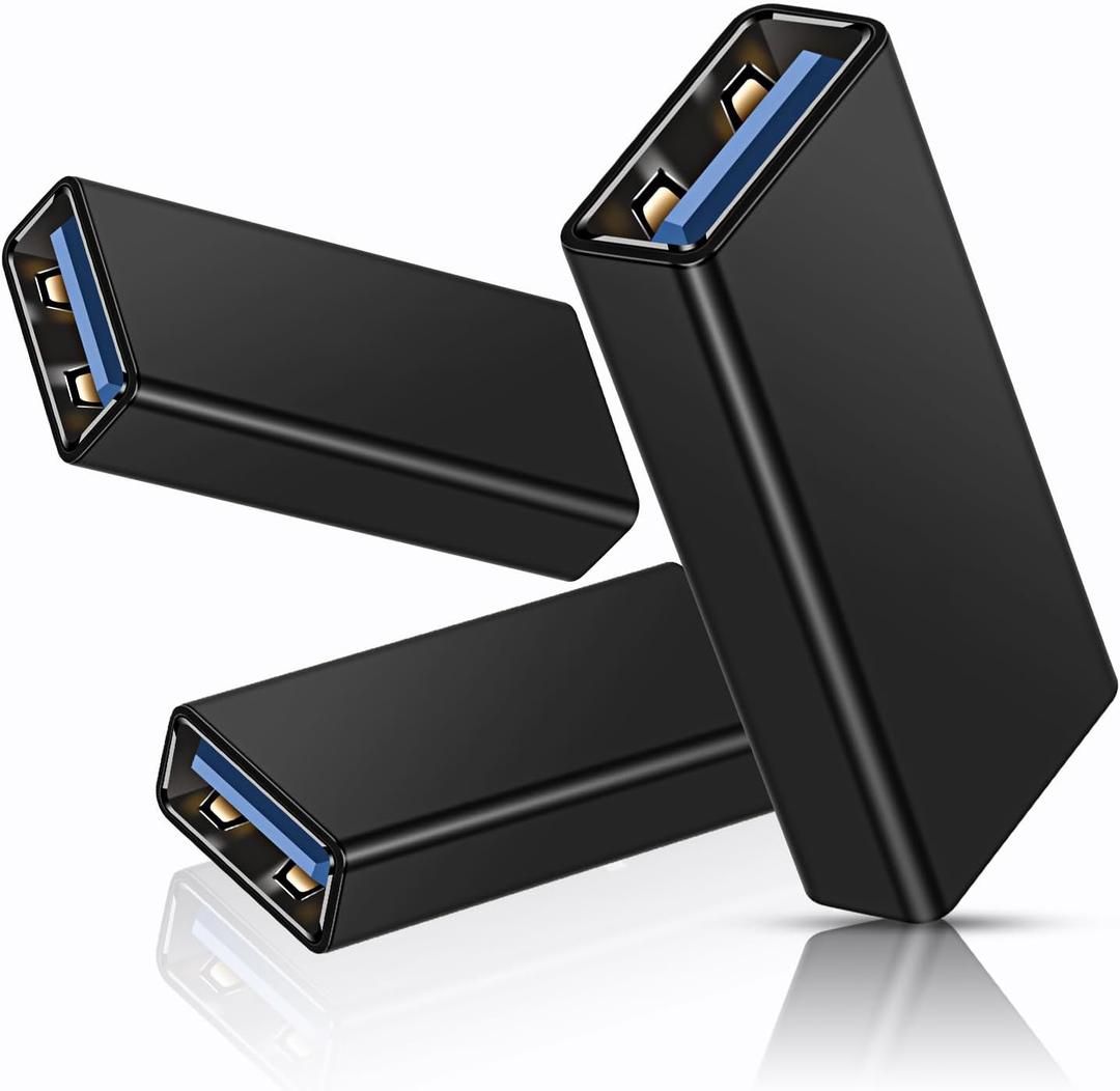 Basesailor USB Female to Female Adapter (3-Pack), USB 3.0 to Type A Female 3.0 Cable Coupler for Connecting Two Male Ends Cord, Extension Connector (Black (Upgraded))