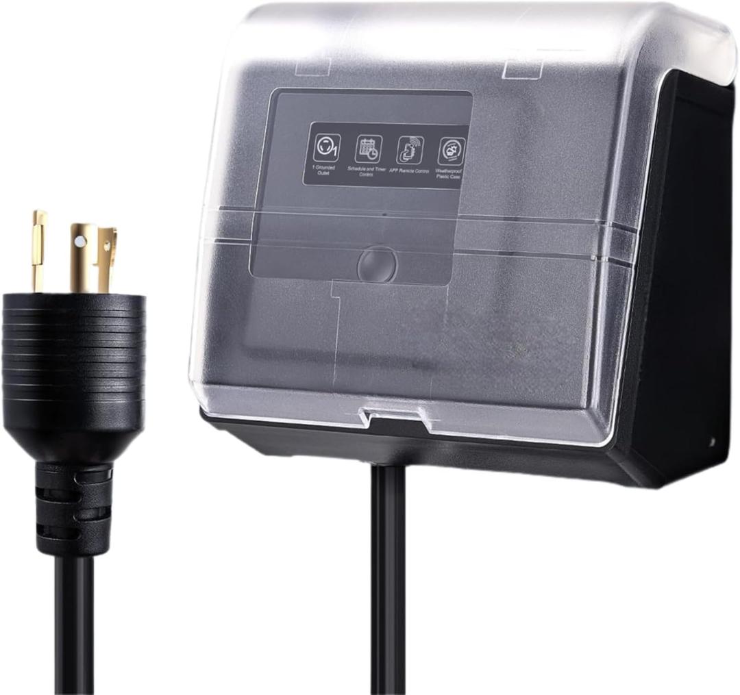 WiFi Pool Pump Timer Outlet, 20A 125V 1HP,Twist-Lock NEMA L5-20R Plug-in Timer, Outdoor& Indoor use,with Weatherproof Cover, for Pool Pump, Water Heater, Pool Filter, Landscape Lights