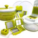 MegaChef, Dicer and Chopper Veggie Mandoline Slicer with Julienne Graterwith Interchangeable Blades and Storage Lids, 16 Piece, Green