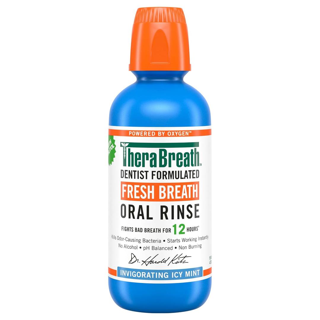 TheraBreath Dentist Recommended Fresh Breath Oral Rinse - Icy Mint Flavor, 16 Fl Oz (Pack of 2)