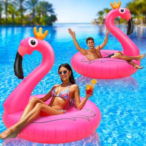 Giant Inflatable Flamingo Pool Float, 42" Pink Flamingo Pool Floats Party Float Tube with Fast Valves, Large Pool Beach Floaties Lake, Blow up Beach Floaty Summer Pool Raft Lounge for Adults