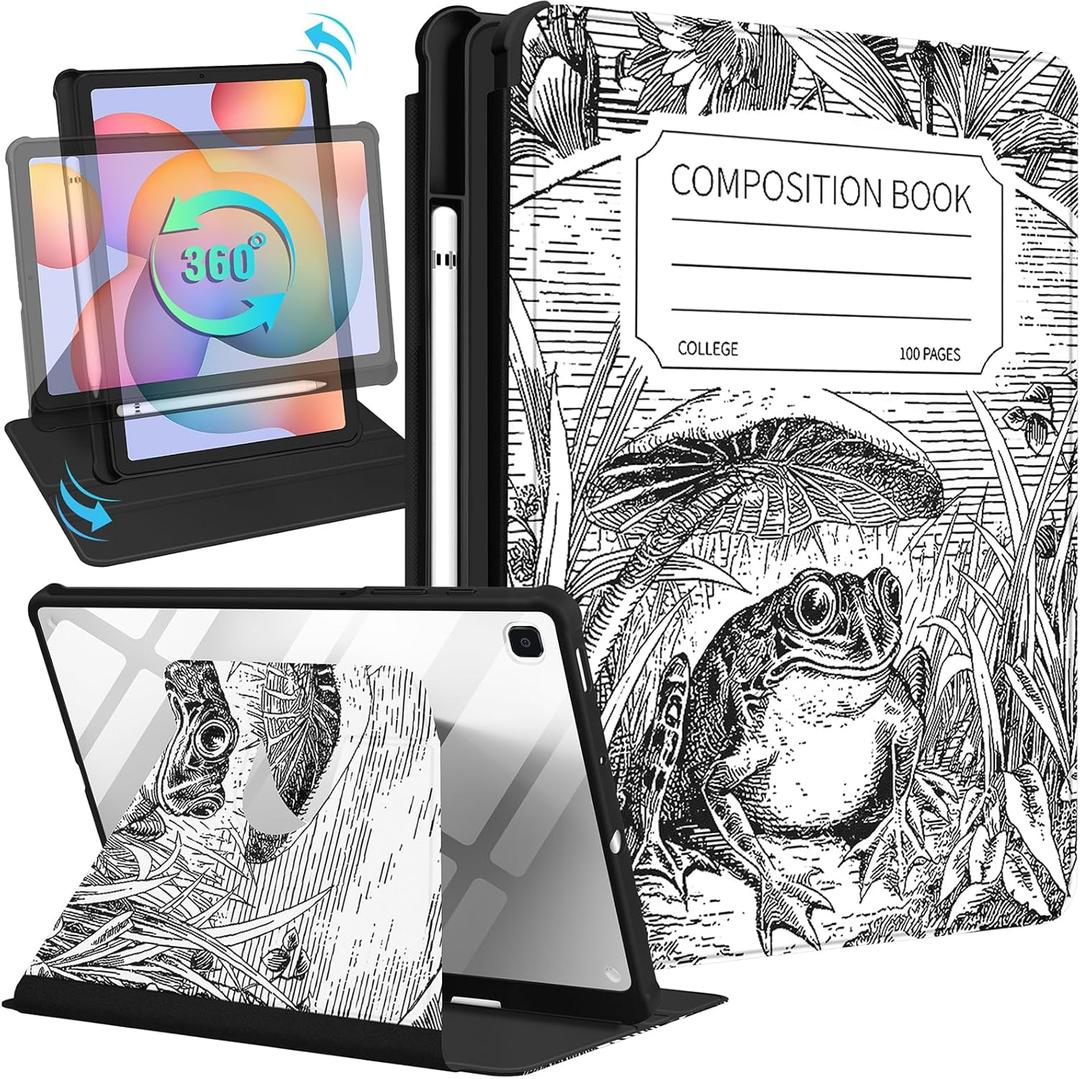 Kidcube for Samsung Galaxy Tab S6 Lite Case 10.4 Inch 2022/2020 for Women Girls Cute Folio Cover with Pencil Holder Cool Frog Design Rotating Stand Teen Tablet Cases Tab S6 Lite SM-P610/P613/P615/P619