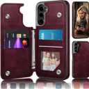 DJDUCK Designed for Samsung Galaxy S23 Case Wallet with Card Holder, [Magnetic Clasp Cover] [RFID Blocking Leather Protection] Shockproof Women Men Cases for Samsung S23 Wine Red