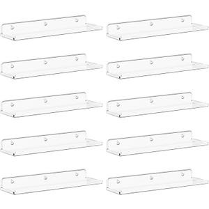 Lifewit Floating Shelves for Wall, 10 Pack Clear Acrylic Shelf 15" Room Decor for Bookcase/Vinyl Record Display/Photo/Picture in Bedroom, Living Room, Bathroom, Kitchen Storage and Organization