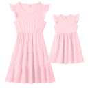 IFFEI Mommy and Me Matching Dresses Womens Eyelet Lace Ruffle Sleeve Midi Sundress for Casual Holiday Outfits Pink Women XL