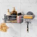 LEVERLOC Shower Caddy Suction Cup, Heavy Duty Bathroom Organizer for Inside Shower with Hooks & Soap Holder NO-Drilling Bathroom Shower Holder-Grey