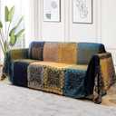 Turquoize Boho Couch Cover Bohemian Cotton Sofa Cover Sofa Throw Cover for Couches Sofa Slipcover Sectional Sofa Couch Covers Feature Hippie Chenille Jacquard Fabric(91"x 134",XX-Large,Yellow Navy)