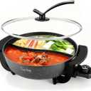 Food Party Electric Hot Pot with Divider Hotpot Pot Electric Hopot Cooker Shabu Shabu Pot 110V 1200W Non-Stick 6-Quart BPA FREE Fondue Chinese Hot Pot