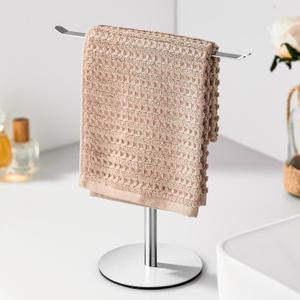 Silver Hand Towel Holder Stand  Countertop T-Shaped Stainless Steel Towel Rack with Non-Slip Base for Vanity and Kitchen (Brushed Nickel)