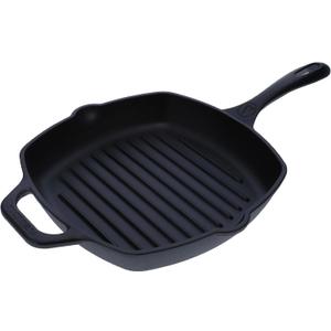 Victoria Cast Iron Grill Pan, Square Grill Pan, Cast Iron Griddle Pan, Seasoned with 100% Kosher-Certified, Non-GMO Flaxseed Oil, Black, 10 Inches
