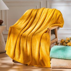 NEWCOSPLAY Super Soft Throw Blanket Mustard Yellow Premium Silky Flannel Fleece Leaves Pattern Lightweight Bed Blanket All Season Use (Mustard Yellow, Throw(50"x60"))