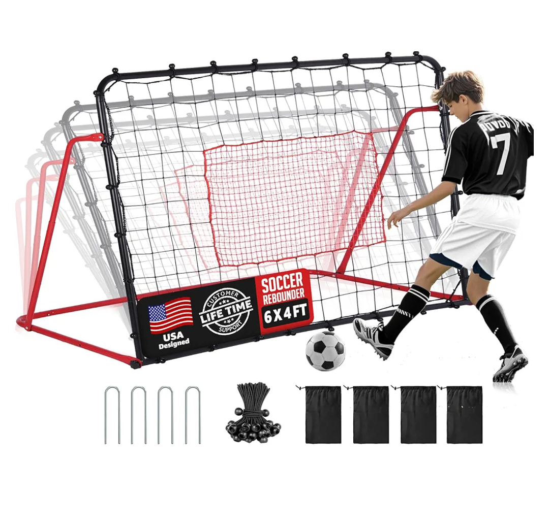 Soccer Rebounder Net, 10 Adjustable Angles 6x4FT Soccer Kickback Trainer for Passing, Ball Control & Volley Practice, Easy Setup Portable Football Training Net for Solo & Team Use