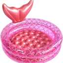 Inflatable Kiddie Pools Mermaid, Backyard Round Swimming Pool for Kids, Cute Raft Paddling Pool Indoor&Outdoor Toddler Fun Water Swim Beach Floaties Toys Fishing Pond Ball Pit Pool (35 inch)
