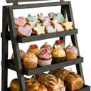 HOTCAN Foldable Wooden Cookie Display Stand for Bakers, Vendors, Market Booth, and Craft Fairs | 3 Tiered Cupcake Dessert Stand with Chalkboard Sign Ideal for Donuts, Cakes, Muffins & Pastries (White)