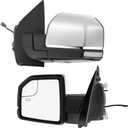 Power Heated Tow Mirrors Compatible with 2015 2016 2017 2018 2019 2020 Ford F150, Trailer Towing Side Mirrors w/LED Turn Signal & Ambient Temp Sensor(for 2019+), Chrome Housing