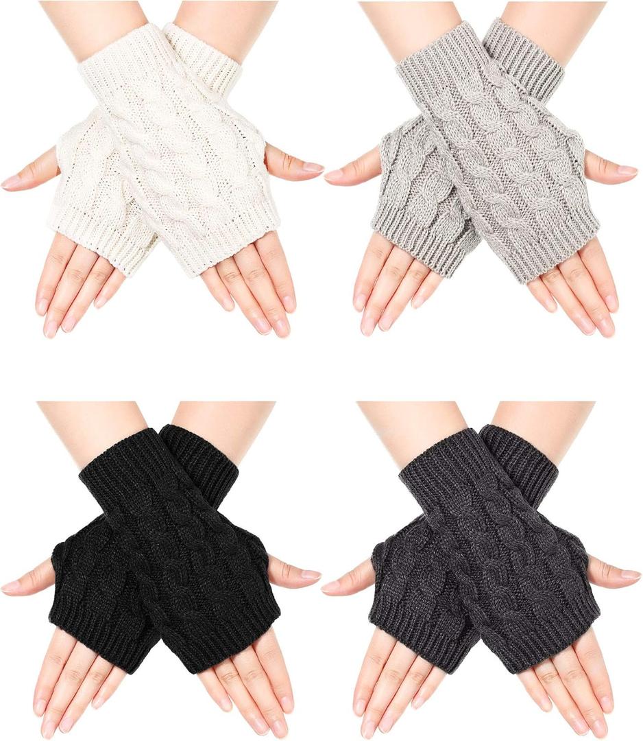 SATINIOR 4 Pair Fingerless Gloves for Women Men Crochet Thumb Hole Winter Knit Arm Wrist Warmer Mitten Typing Driving