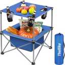 Portable Folding Camping Table Lightweight Outdoor Picnic Table with 4 Cup Holders & Storage Case Collapsible Tailgating Table for Camping Backyard Grill Outdoor Concerts (Blue)