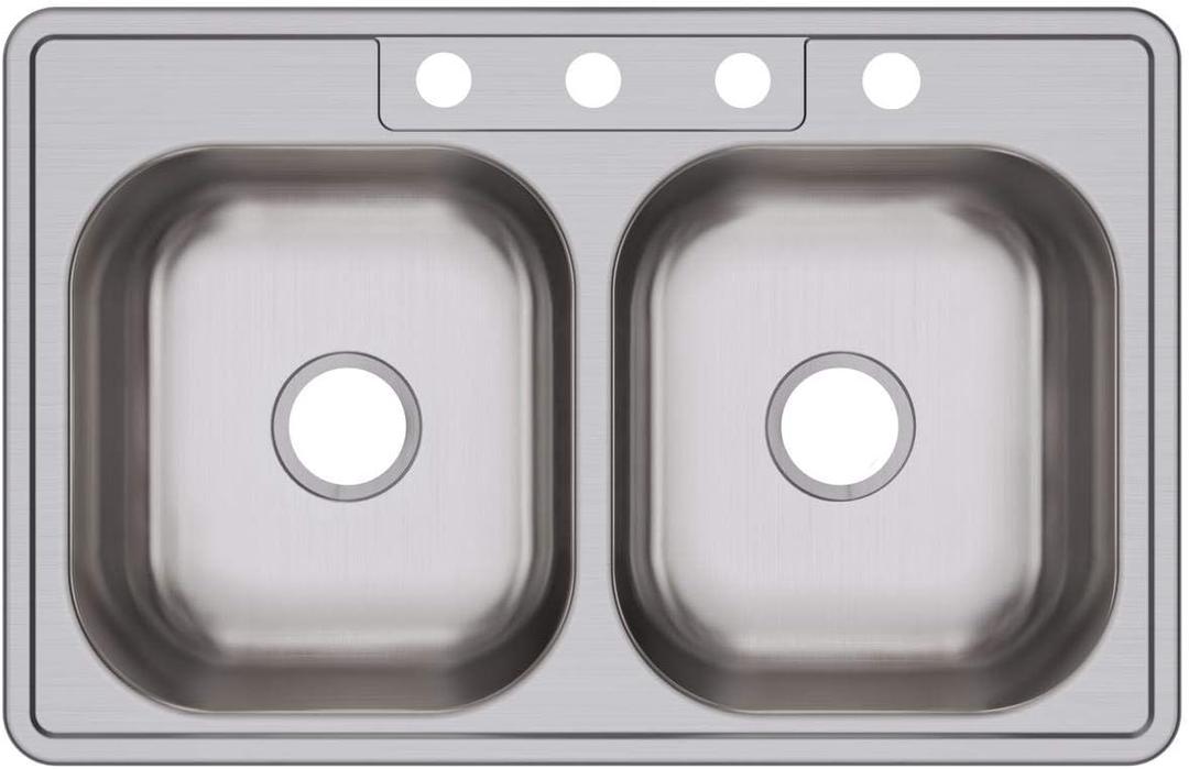 Dayton D233214 Equal Double Bowl Top Mount Stainless Steel Sink, 33 X 21 X 6.5