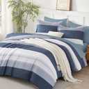 Andency Comforter Set Mineral Blue Oversized King(120"x120")- 7 Pieces Striped Lightweight Bed in a Bag, Soft Reversible Bedding Set with Comforter, Fitted & Flat Sheet, Pillowcases & Shams