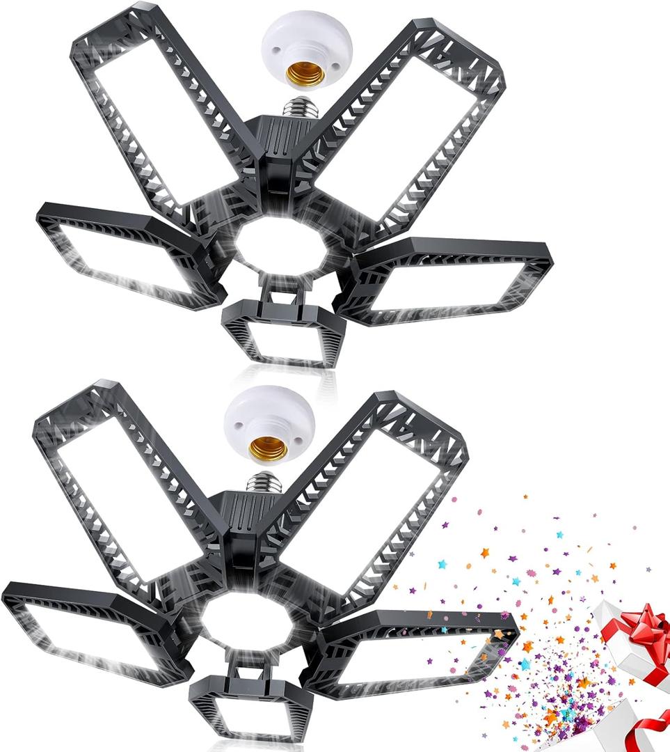 LED Garage Lights 2 Pack - 160W 16000LM 6500K Garage Lights Screw in LED Garage Ceiling Lights with 5+1 Deformable Panels, Garage Lights Ceiling LED for Garage, Workshop, Basement Support E26/ E27