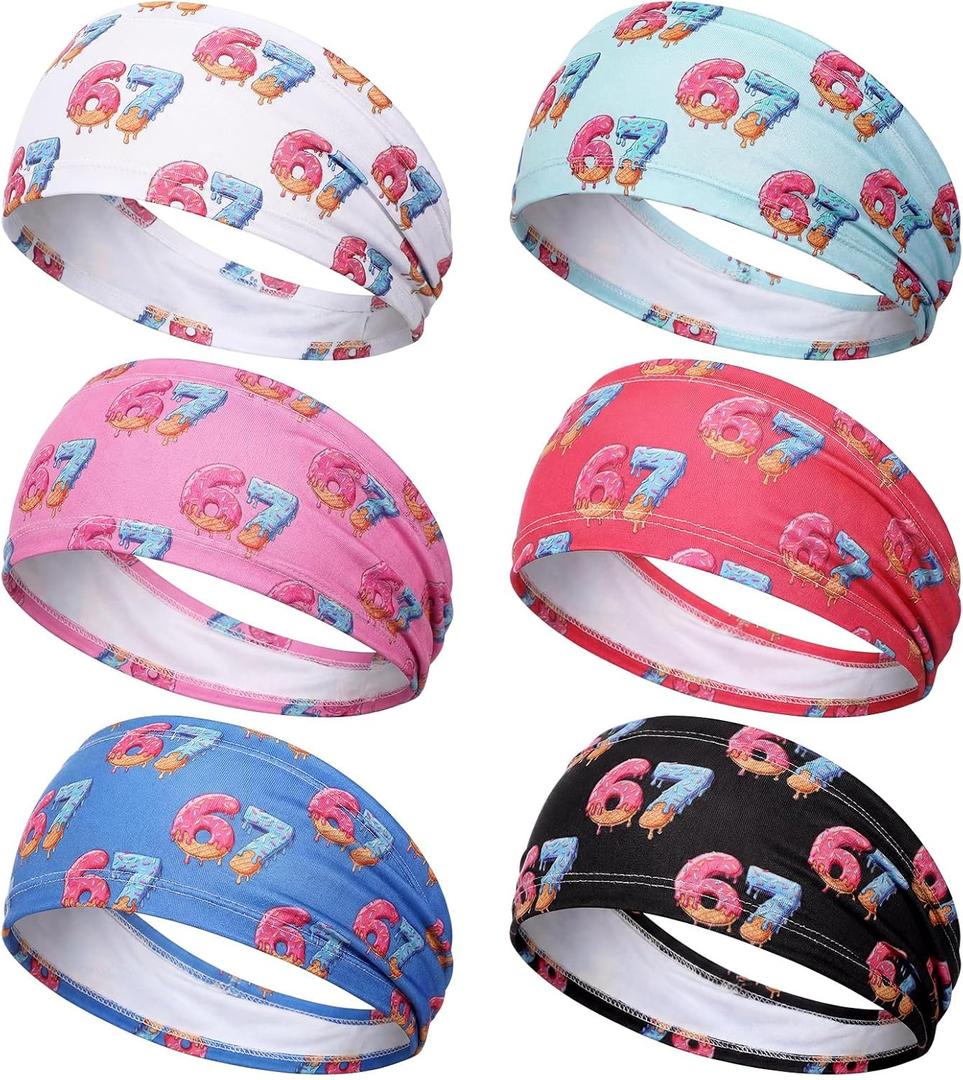 6 Pcs 67 Ice Cream Drip Headbands Ice Cream Baseball Headbands Elastic Polyester Sweatband Multi Color Headscarf for Women Men Baseball Party Stuff Sports Team Gifts