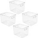 mDesign Plastic Storage Closet Organizer Bin, Container Bin for Entryway, Hallway, Linen, and Coat Closet - Organization for Clothing, Blankets, Toys, and Accessories, Ligne Collection, 4 Pack, Clear