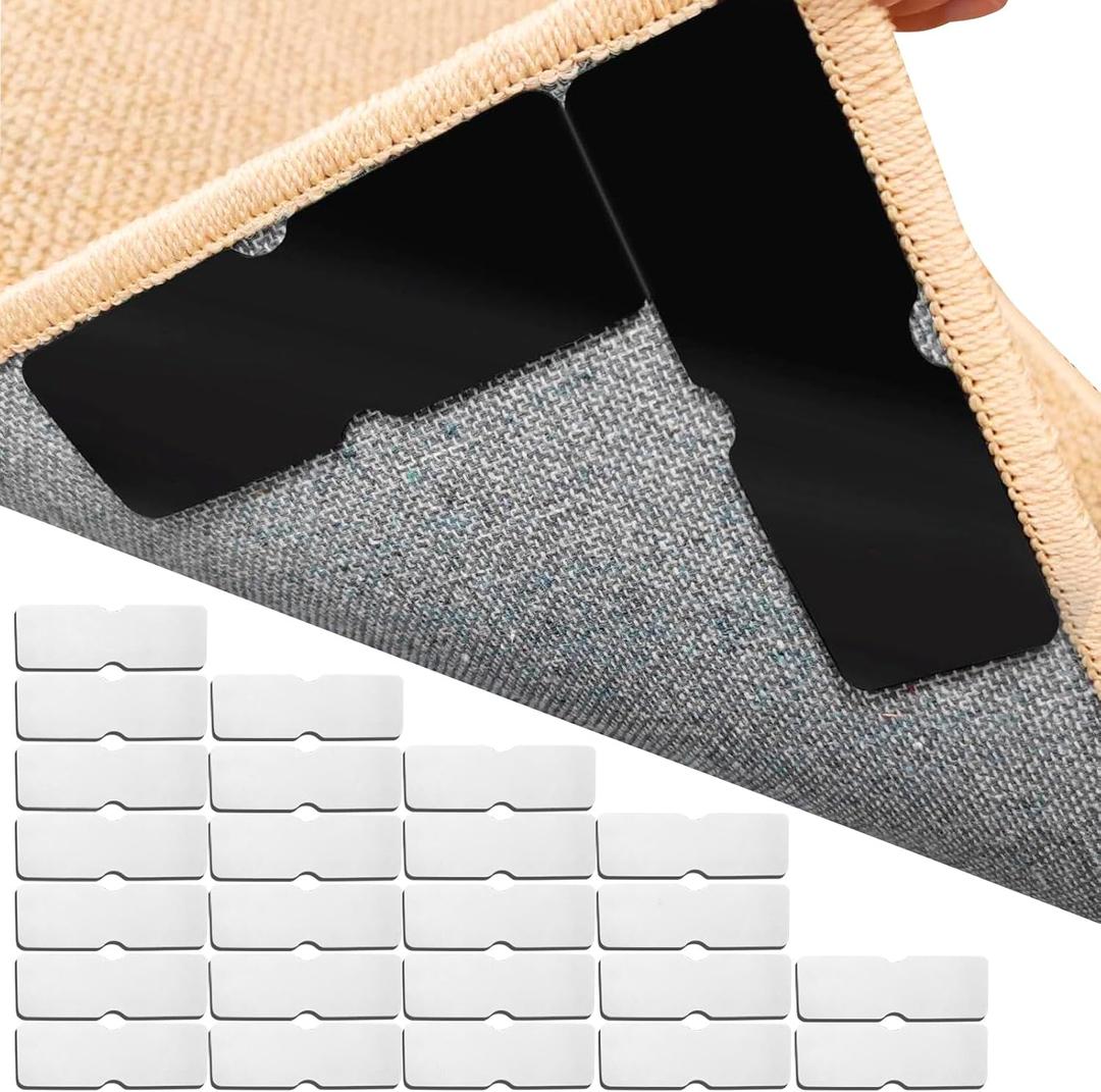 Rug Pad Grippers for Hardwood Floors & Tiles - No Damage Washable & Reusable, Double-Sided Non Slip Strong Adhesive Rug Pads Keep Corners Flat (24)