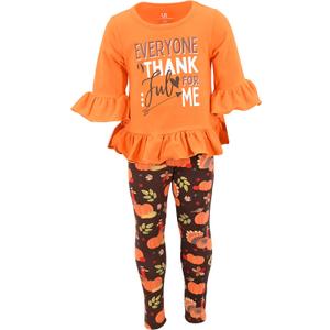 Unique Baby Little Girls Toddler Big Girl 2pc Outfit Tshirt with Fun Legging Pants Bottoms (3T, Thankful for Me)