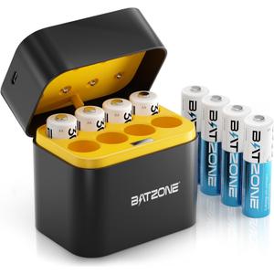 Rechargeable aa Batteries Lithium 8 Pack with Fast Charger,1.5V 3000mWh High Capacity aa Lithium Batteries, Constant Output Li-ion Double a Batteries Cycle Times up to 1600x (Charger+8Pack)
