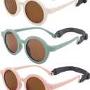 Polarized Baby Sunglasses with Strap - Unbreakable Infant Sunglasses for Newborn Toddler Boys Girls Age 0-12 Months (A1 White / Brown + Green / Brown + Pink / Brown)