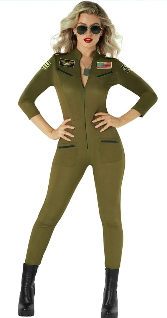 Morph Womens Aviator Costume Fitted Flight Suit Halloween Outfit Military Style for Women, Size S