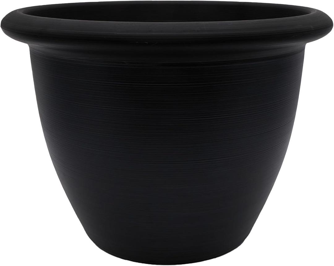 The HC Companies Sevilla Flower Planters - Outdoor & Indoor Planter - Round Self Watering Plant Pots for Herbs & More (9, Black, Pack of 1)