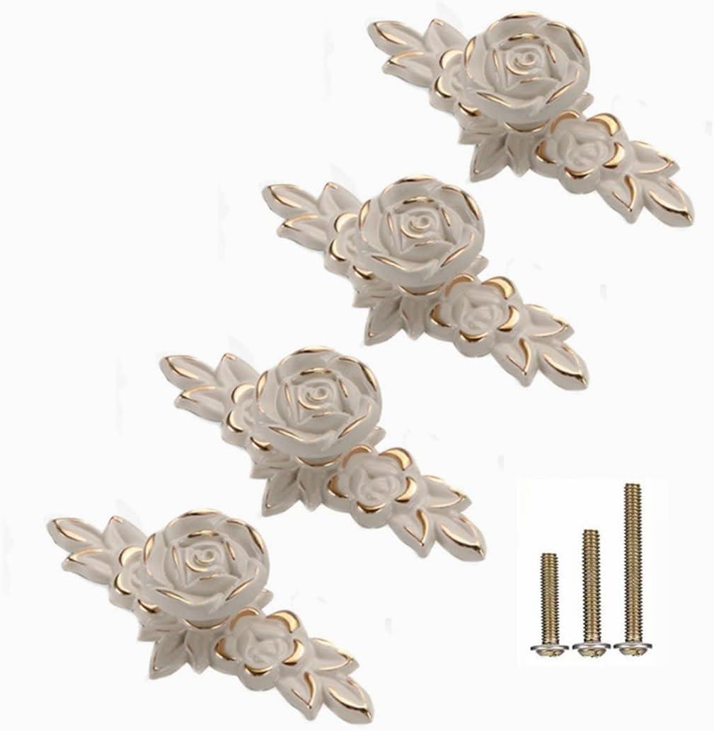 4 Pcs Euro Rose Cabinet Knobs with Backplate, 102mm Vintage Zinc Alloy Flower Drawer Pull Handles for Dresser Vanity Nightstand Cupboard (4.0" Ivory White & Gold Edge) 4 Pcs Euro Rose Cabinet Knobs with Backplate, 102mm Vintage Zinc Alloy Flower Drawer Pull Handles for Dresser Vanity Nightstand Cupboard (4.0" Ivory White & Gold Edge)