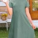 YOVION Girls Summer Dress Eyelet A-Line Casual Beach Swing Dresses 6-12 Y | Breathable fabric, Not see through lining, School Short sleeve dress with pockets for easter church vacation birthday party (Green)