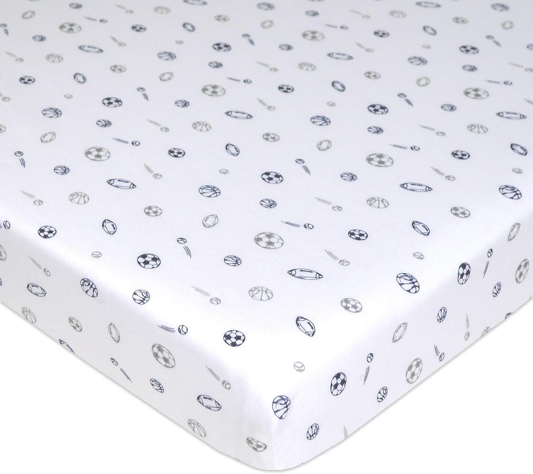 American Baby Company 100% Natural Cotton Fitted Mini Crib Sheet 38" x 24" - Soft & Breathable Small Nesting Portable Crib Sheet, Fits Pack N Play Mattresses, Navy/Gray Sports, for Boys & Girls
