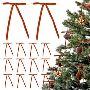 AIMUDI Orange Velvet Christmas Tree Bows 4.5" x 7" Wreath Bows Christmas Bows for Holiday Crafts, Wreaths, Garlands, Staircase, Gift Wrapping, Home Outdoor Winter Christmas Decorations, 24 PCs