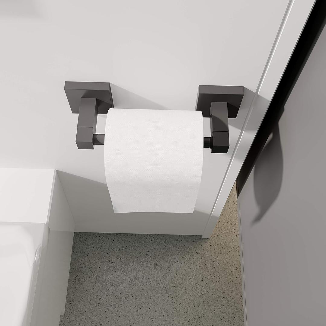 Ruacq Toilet Paper Holder 1 Pack Matte Black Double Post Pivoting Square Tissue Holders Roll Holder Hangers Toilet Paper Stand Stainless Steel and Zinc Alloy Modern Wall Mounted