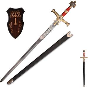 Sword fort 48.8" KingSolomon Sword Real Metal,All-Metal MaterialClassic Medieval Knight Arming Sword Biblical Swords-Red/Brown