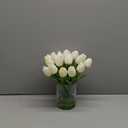 WELL KNOWN 20 Pcs White Tulips Artificial Flowers in Vase, Fake Flowers in Glass Vase, Real Touch Fake Tulips Artificial Flowers in vase with Faux Water for Home Decoration, Dining Table