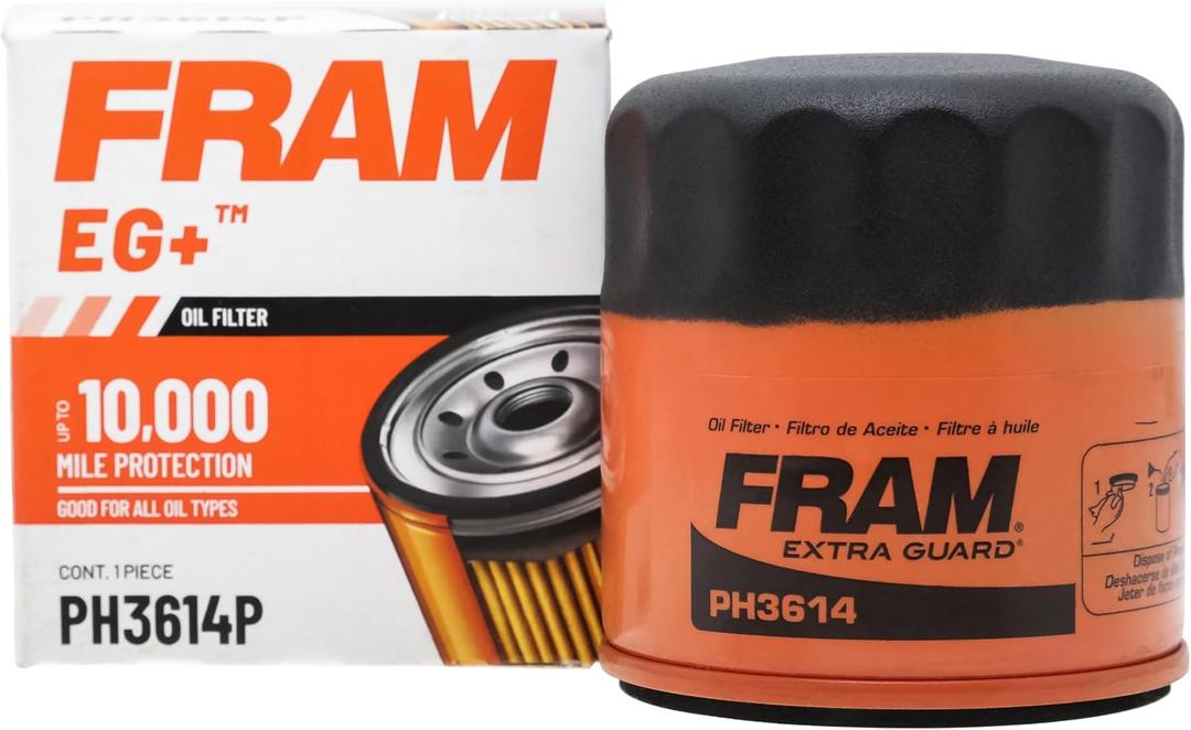 FRAM EG+ PH3614P 10K Mile Change Automotive Replacement Interval Spin-On Engine Oil Filter for Select Vehicle Model Years, Vehicle Engine Protection Oil Filter for Everyday Drivers