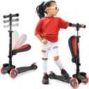 Hurtle 3-Wheeled Scooter for Kids - Wheel LED Lights, Adjustable Lean-to-Steer Handlebar, and Foldable Seat - Sit or Stand Ride with Brake for Boys and Girls Ages 1-14 Years Old