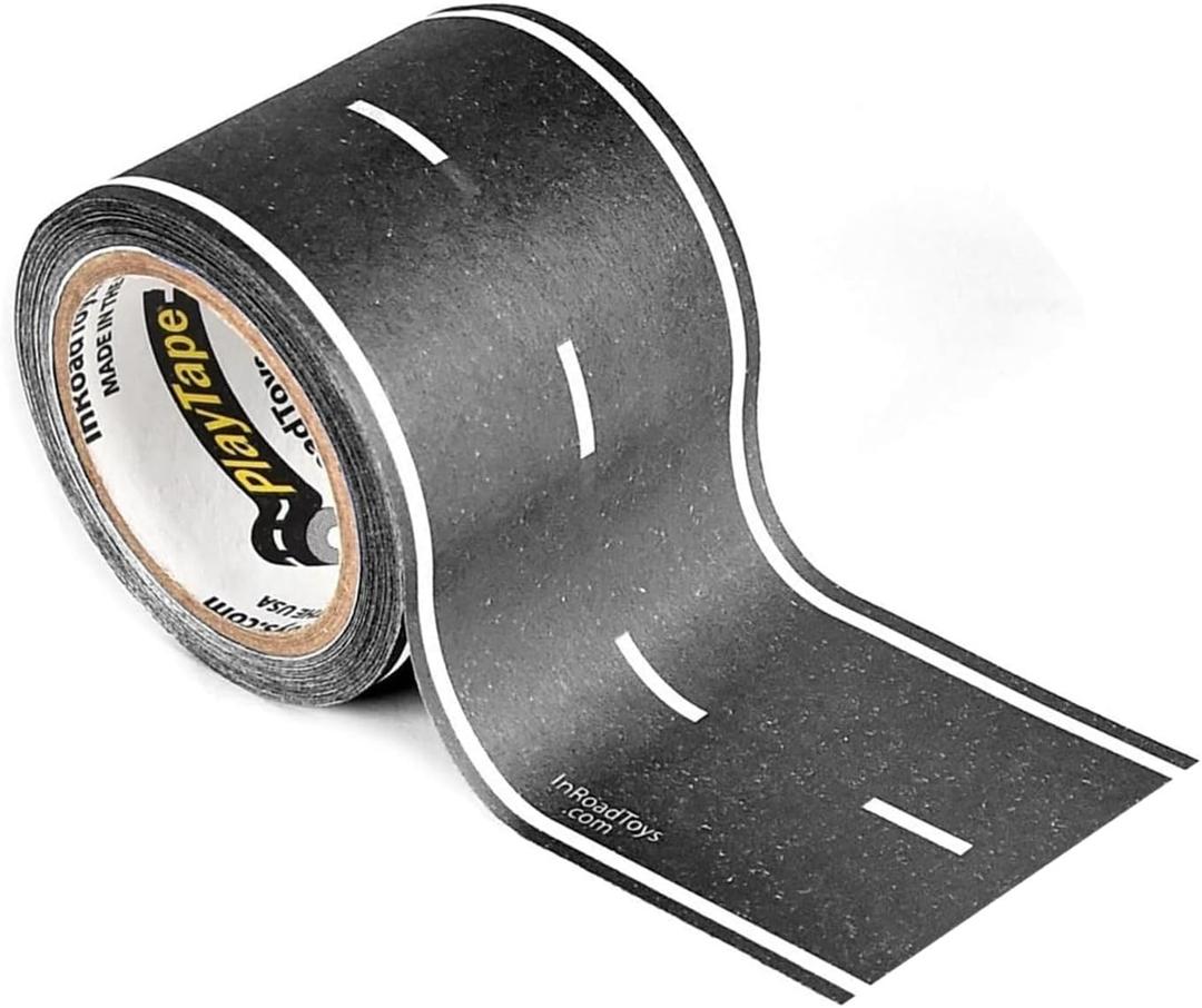 PlayTape Road Tape for Toy Cars - Sticks to Flat Surfaces, No Residue; 2 inch Wide x 30 ft Asphalt Road