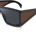 Hadley Oversize Square Sunglasses Retro Crystal Accent Goggle Sun Glasses Driving Outdoor Fashion Wear Womens Gifts Black/Black