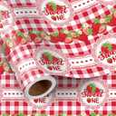 LeZakaa Sweet One Strawberry Wrapping Paper Roll,Red Gingham Strawberry Gift Wrap for Valentines, Baby Girl 1st Birthday, Baby Shower, Party Decor, Mini Roll 17 in x 16.4 Ft