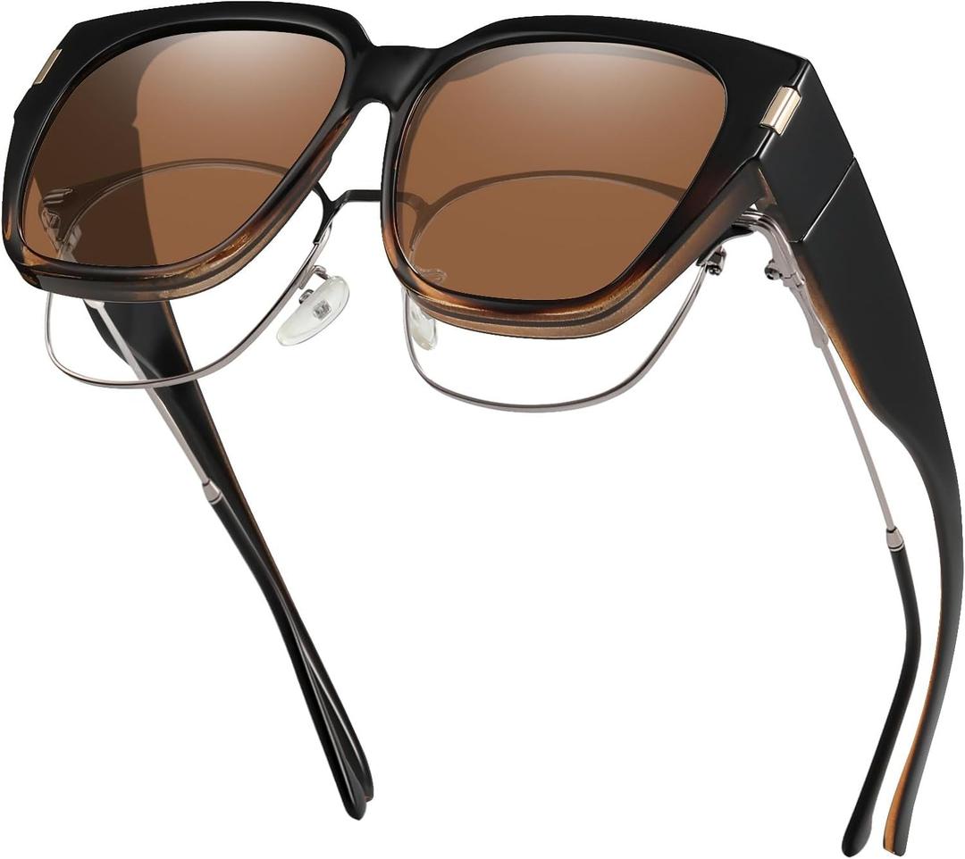 HAOLOTA Polarized Fit Over Glasses Sunglasses for Women Men Trendy Square Wrap Around Shades UV Protection