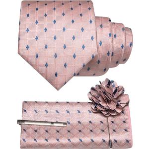 RBOCOTT Plaid Checkered Ties for Men Necktie and Pocket Square with Tie Clip Lapel Pin Set 4PCS (Baby Blue)