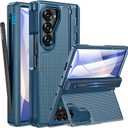 Caka for Samsung Galaxy Z Fold 6 Case [Thinner S Pen Holder] [Invisible Kicktand] [Hinge Protection] [Screen Protector] Full Body Hard Shockproof Phone Cover with Anti-Slip Textured for Fold6 - Blue