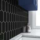 SUNWINGS 10-Sheet Long Hexagon Peel and Stick Backsplash, 12" x 11.22" Picket Black Stone Composite Self-Adhesive Wall Mosaic Tile for Kitchen Bathroom
