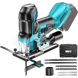 Ecarke Cordless&Brushless Jig Saw Compatible With Makita 18V Battery, 3800RPM, 7 Speeds Dial Control, Free-Tool 45 Bevel Cuts, 4 Orbital Action, Dust Blows and 6 Blades For Cutting (Only Tool)